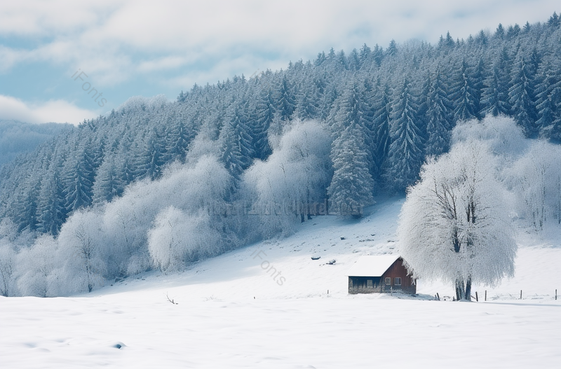 大雪后的森林和小屋,高清,摄影图,摄影图片,图片大全,摄影图免费下载